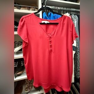 LOFT Red Blouse with Button Detail